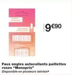 Monoprix Faux ongles autocollants paillettes roses monoprix offre