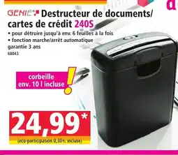 Norma GENIE Destructeur de documents cartes de crédit offre