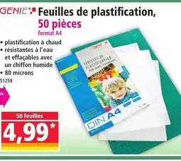 Norma GENIE Feuilles de plastification, 50 pièces offre