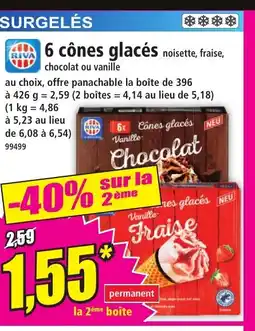 Norma 6 cônes glacés noisette, fraise, offre