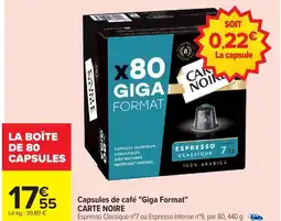 Carrefour CARTE NOIRE Capsules de café Giga Format offre