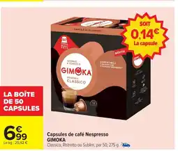 Carrefour GIMOKA Capsules de café Nespresso offre