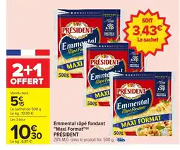 Carrefour PRÉSIDENT Emmental râpé fondant Maxi Format offre