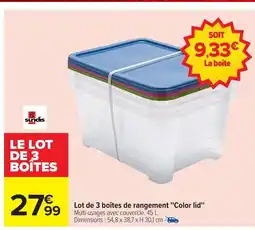 Carrefour Lot de 3 boîtes de rangement Color lid offre