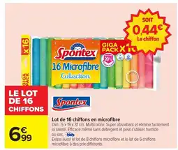 Carrefour SPONTEX Lot de 16 chiffons en microfibre offre