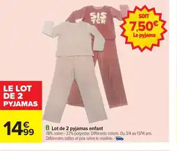 Carrefour Lot de 2 pyjamas enfant offre