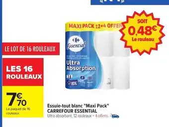Carrefour CARREFOUR ESSENTIAL Essuie-tout blanc Maxi Pack offre