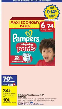 Carrefour PAMPERS Culottes Maxi Economy Pack offre