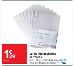 Carrefour Market Lot de 100 pochettes perforées offre
