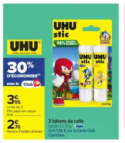 Carrefour Market UHU 2 bâtons de colle offre