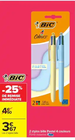 Carrefour Market BiC 2 stylos bille Pastel 4 couleurs offre