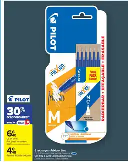 Carrefour Market PILOT 6 recharges Frixion bleu offre