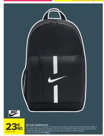 Carrefour Market NIKE Sac à dos Academy team offre