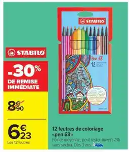 Carrefour Market 12 feutres de coloriage Pen 68 offre
