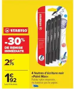 Carrefour Market 4 feutres d'écriture noir Point Max offre