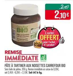 Match CARREFOUR BIO Pâte à tartiner aux noisettes offre