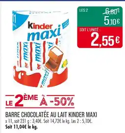 Match Kinder Barre chocolatée au lait Kinder Maxi offre