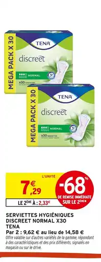 Intermarché TENA Serviettes hygiéniques Discreet Normal x30 offre