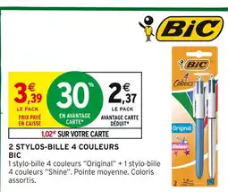 Intermarché BIC 2 stylos-bille 4 couleurs offre