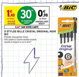 Intermarché BIC 5 stylos bille cristal original noir offre