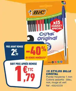 Bureau Vallée BIC 15 stylos bille Cristal offre