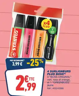 Bureau Vallée STABILO 4 surligneurs fluo boss offre
