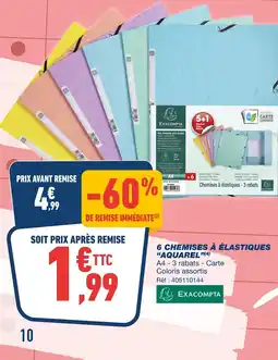 Bureau Vallée Exacompta 6 chemises à élastiques “Aquarel” offre