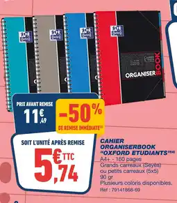 Bureau Vallée OXFORD ETUDIANTS Cahier organiserbook offre
