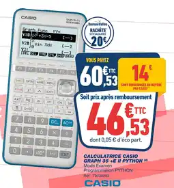 Bureau Vallée Casio Calculatrice Casio Graph 35+E II Python offre
