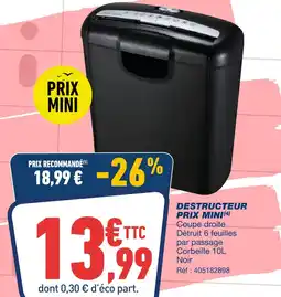 Bureau Vallée Destructeur Prix Mini offre