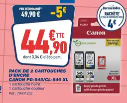 Bureau Vallée CANON PACK DE 2 CARTOUCHES D'ENCRE PG-545/CL-546 XL offre