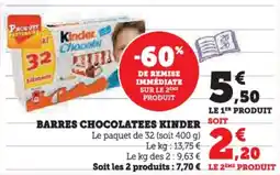 Super U Barres chocolatees kinder offre