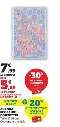 Bi1 Agenda scolaire confettis offre