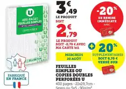 Bi1 U Feuilles simples ou copies doubles perforées offre