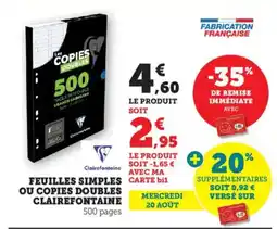 Bi1 CLAIREFONTAINE Feuilles simples ou copies doubles offre