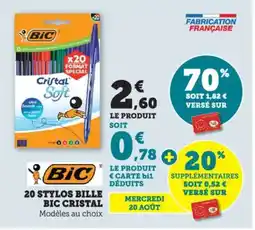 Bi1 BIC 20 stylos bille cristal offre