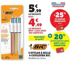 Bi1 BIC 3 stylos à bille 4 couleurs offre