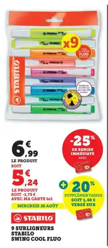 Bi1 STABILO 9 surligneurs swing cool fluo offre