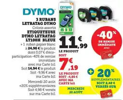 Bi1 DYMO 3 rubans letratag etiqueteuse letratag LT100H Bleue offre