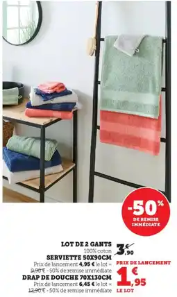 Bi1 Lot de 2 gants serviette 50x90cm drap de douche 70x130cm offre