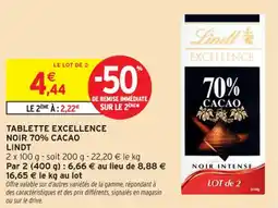 Intermarché Contact Tablette excellence noir 70% cacao lindt offre