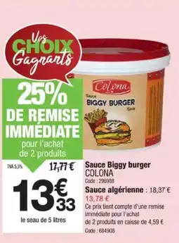 Promocash COLONA Sauce Biggy burger offre
