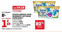 Auchan SUPER CROIX Lessive capsules fleur de monoïet lait d'aloe offre