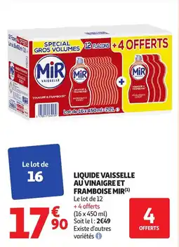 Auchan MIR Liquide vaisselle au vinaigre et framboise offre