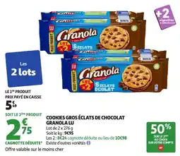 Auchan LU Cookies gros éclats de chocolat granola offre
