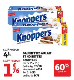 Auchan KNOPPERS Gaufrettes au lait et noisettes offre