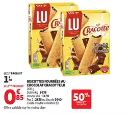 Auchan LU Biscottes fourrées au chocolat cracotte offre