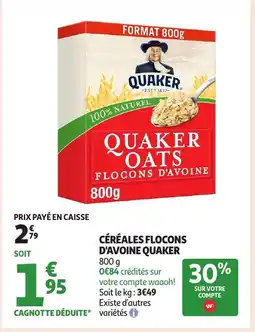 Auchan QUAKER Céréales flocons d'avoine offre