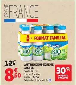 Auchan LACTEL Lait bio demi-écrémé offre