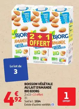 Auchan Boisson végétale au lait d'amande bio bjorg offre